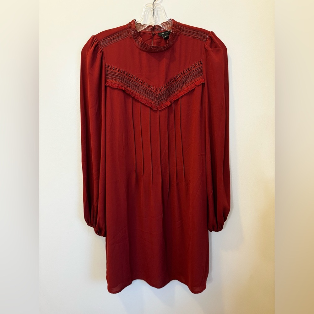 Ann Taylor Rust Lace trim Long sleeve swing dress size XS